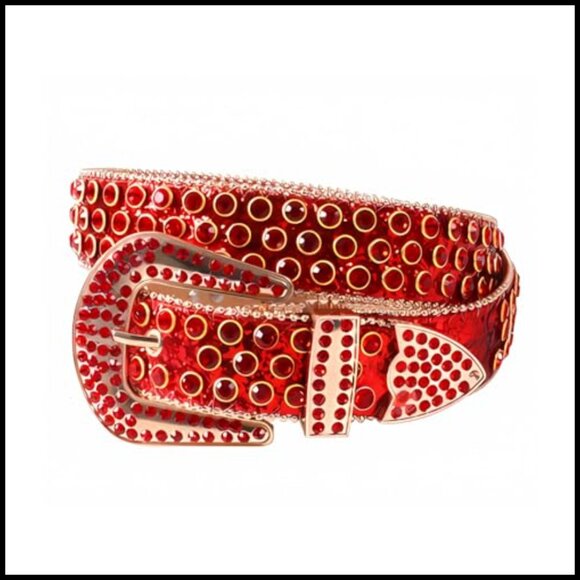 Studded Rhinestone Belt with Removable Buckle - Faux Leather Western Style main image 4